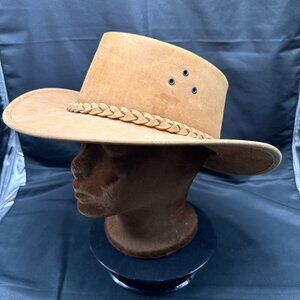 Vintage Kakadu Tan Leather Suede Hat 4H79 Size XL